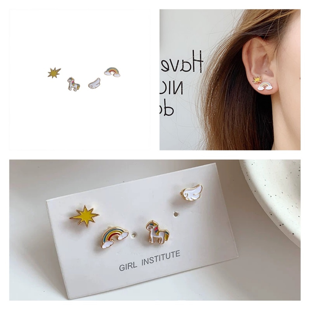 Unicorn, Rainbow, Angel Wing and Star Earring Set